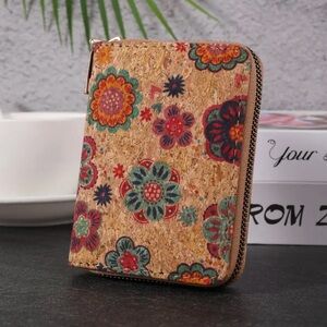 Boho Cork Mini Wallet Zipper Coin Purse Credit Card Holder